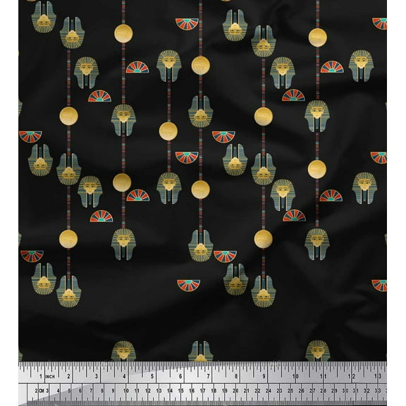 Soimoi Black Cotton Voile Fabric Coin & Women Head Egyptian Fabric Prints By Yard 42 Inch Wide