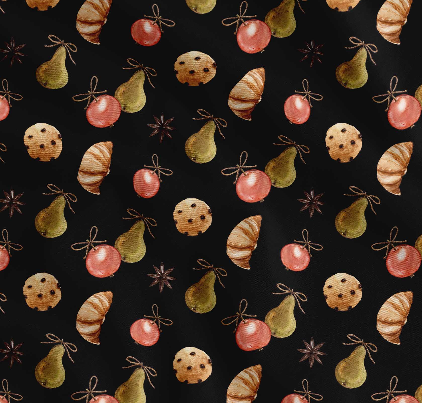 Soimoi Black Cotton Voile Fabric Cookies & Oranament Christmas Printed Fabric 1 Yard 56 Inch Wide