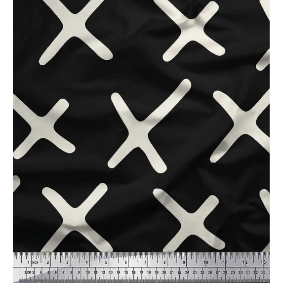 Soimoi Black Cotton Voile Fabric Cross Symbol Print Fabric by the Yard 42 Inch Wide
