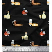 Soimoi Black Cotton Voile Fabric Designer Bottle & Wine Glass Bar Printed Fabric 1 Yard 42 Inch Wide