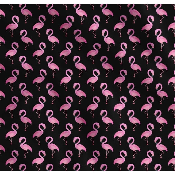 Soimoi Black Cotton Voile Fabric Flamingo Bird Print Sewing Fabric Yard 42 Inch Wide