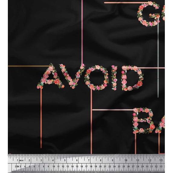 Soimoi Black Cotton Voile Fabric Floral Alphabet Text Fabric Prints By Yard 42 Inch Wide