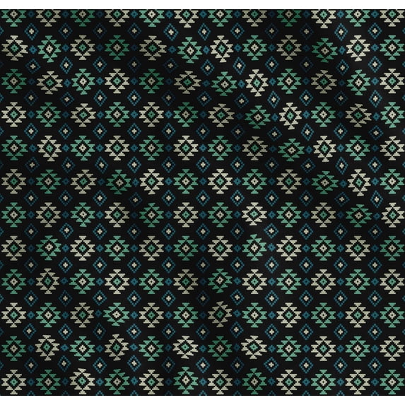 Soimoi Black Cotton Voile Fabric Geometric Ikat Printed Fabric 1 Yard 42 Inch Wide