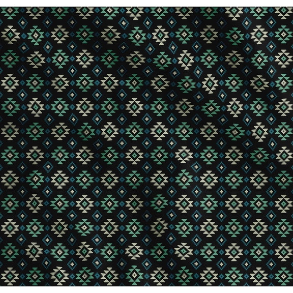Soimoi Black Cotton Voile Fabric Geometric Ikat Printed Fabric 1 Yard 42 Inch Wide