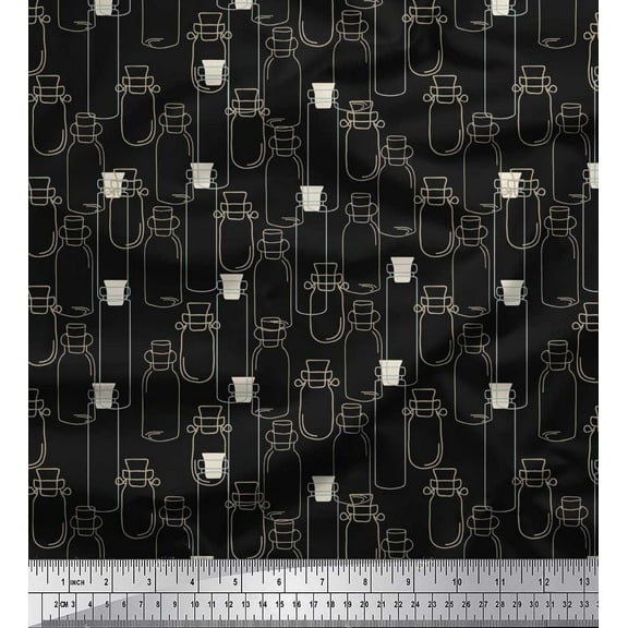 Soimoi Black Cotton Voile Fabric Jar & Bottle Kitchen Printed Craft Fabric by the Yard 42 Inch Wide