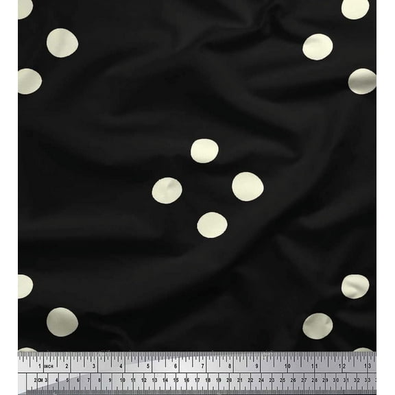 Soimoi Black Cotton Voile Fabric White Dots Print Fabric by the Yard 42 Inch Wide