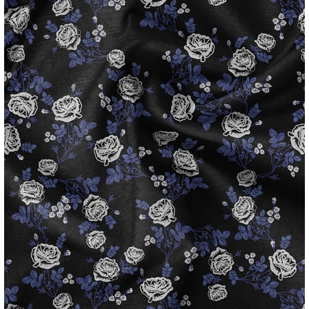 Soimoi Black Fabric - By the Yard - 56 Inch Wide - Rose Floral Pattern Textile - Romantic and Delicate Designs for Stylish Projects Printed Fabric