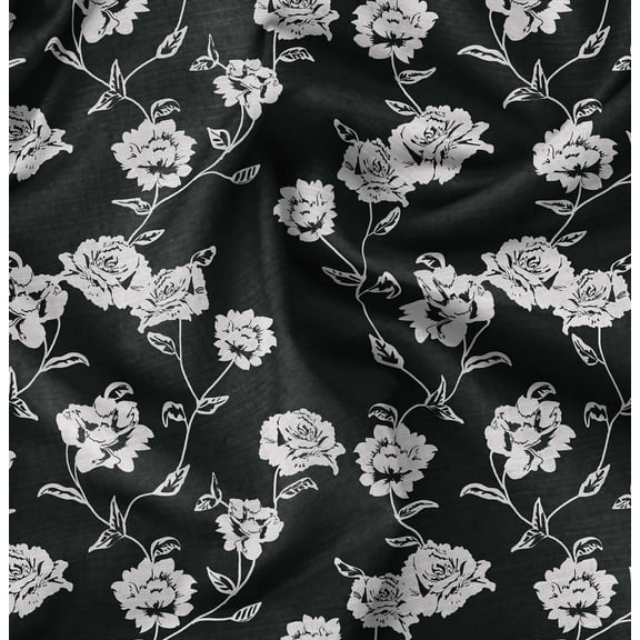 Soimoi Black Fabric - By the Yard - 42 Inch Wide - Leaves & Rose Floral Fabric - Nature - inspired and Elegant Patterns for Various Uses Printed Fabric