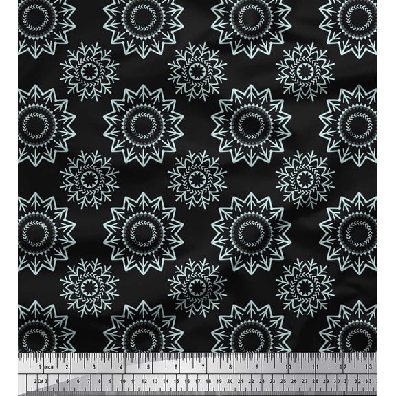 Soimoi Black Georgette Viscose Fabric Mandala & Floral Printed Fabric 1 Yard 42 Inch Wide