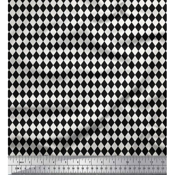 Soimoi Black Heavy Canvas Fabric Diamond Geometric Print Fabric by the Yard 58 Inch Wide