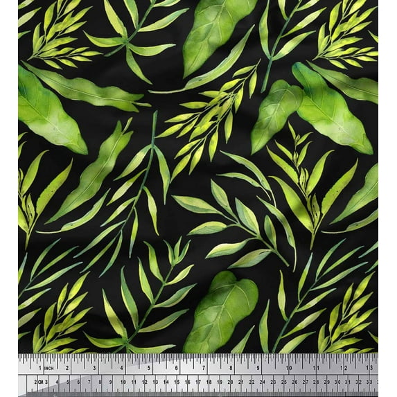 Soimoi Black Heavy Canvas Fabric Leaf Leaves Print Fabric by the Yard 58 Inch Wide
