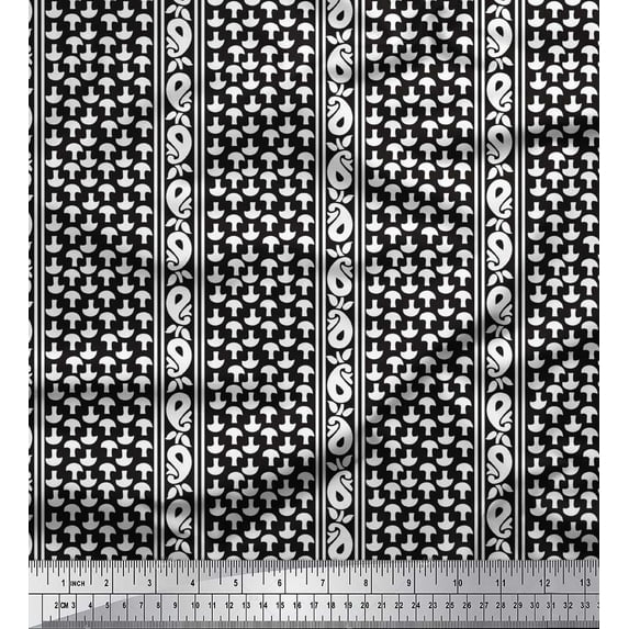 Soimoi Black Heavy Canvas Fabric Mushroom & Paisley Fabric Prints By Yard 58 Inch Wide