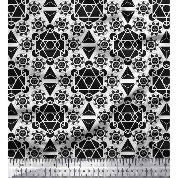 Soimoi Black Heavy Canvas Fabric Sacred Geometric Decor Fabric Printed Yard 58 Inch Wide