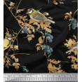 thumbnail image 1 of Soimoi Black Heavy Satin Fabric Black Berry & Yellow Sparrow Bird Print Fabric by Yard 56 Inch Wide, 1 of 3
