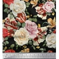 thumbnail image 1 of Soimoi Black Heavy Satin Fabric Leaves & Rose Floral Decor Fabric Printed Yard 54 Inch Wide, 1 of 3