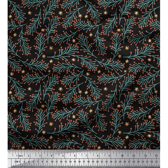 Soimoi Black Heavy Satin Fabric Snowflake & Red Berries Fruits Print Fabric by Yard 54 Inch Wide