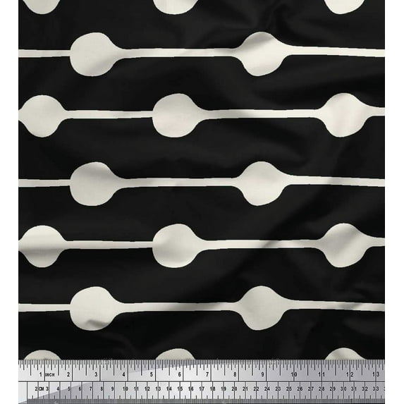 Soimoi Black Moss Georgette Fabric Dot & Stripe Print Fabric by the Yard 42 Inch Wide
