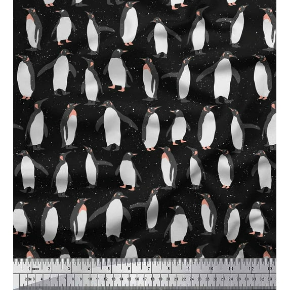 Soimoi Black Moss Georgette Fabric Penguin Ocean Print Sewing Fabric Yard 42 Inch Wide