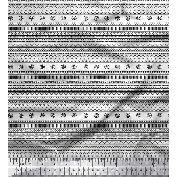 Soimoi Black Poly Georgette Fabric African Tribal Printed Craft Fabric by the Yard 42 Inch Wide