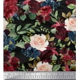 thumbnail image 1 of Soimoi Black Poly Georgette Fabric Leaves & Peony Floral Print Sewing Fabric Yard 52 Inch Wide, 1 of 3