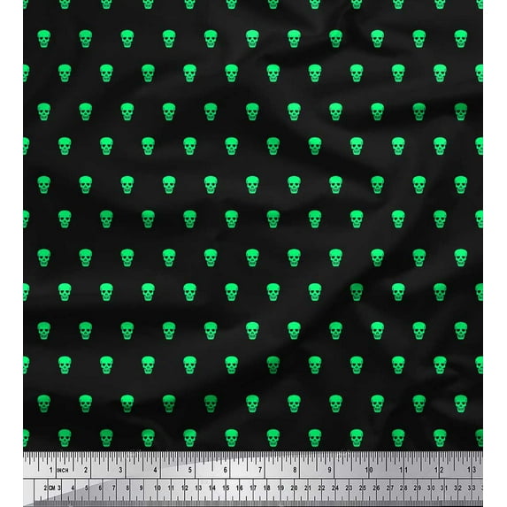 Soimoi Black Poly Georgette Fabric Skull Skull Printed Fabric 1 Yard 52 Inch Wide