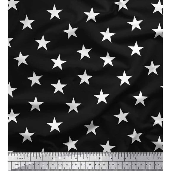 Soimoi Black Poly Georgette Fabric Stars Star Printed Fabric 1 Yard 42 Inch Wide