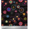 thumbnail image 1 of Soimoi Black Rayon Crepe Fabric Insect & Floral Clip Art Printed Fabric 1 Yard 46 Inch Wide, 1 of 1