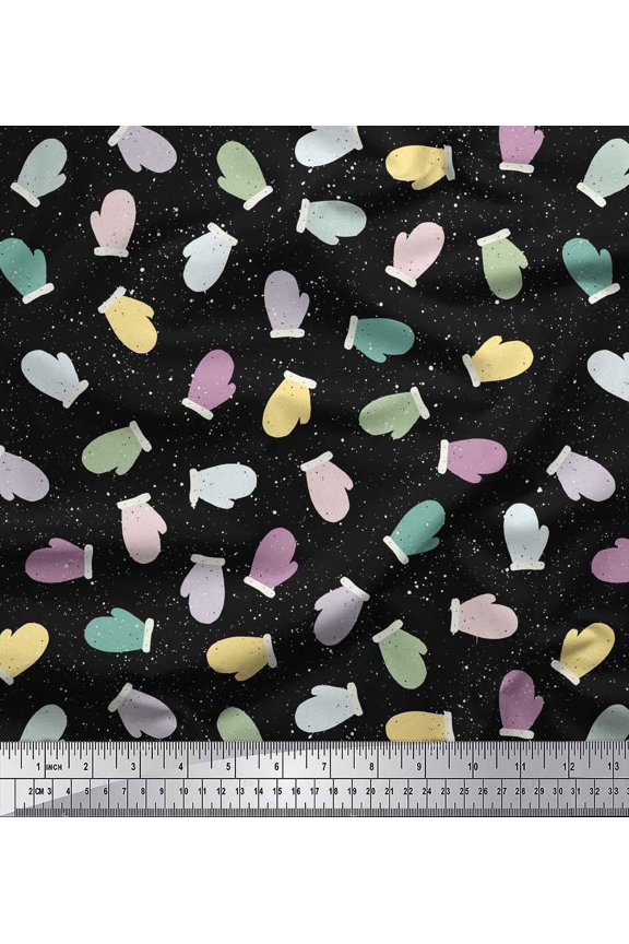 Black Rayon Fabric Gloves Kids Printed Fabric 1 Yard 42 Inch Wide