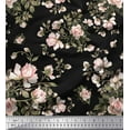 thumbnail image 1 of Soimoi Black Rayon Fabric Leaves & Rose Floral Print Fabric by Yard 56 Inch Wide, 1 of 3
