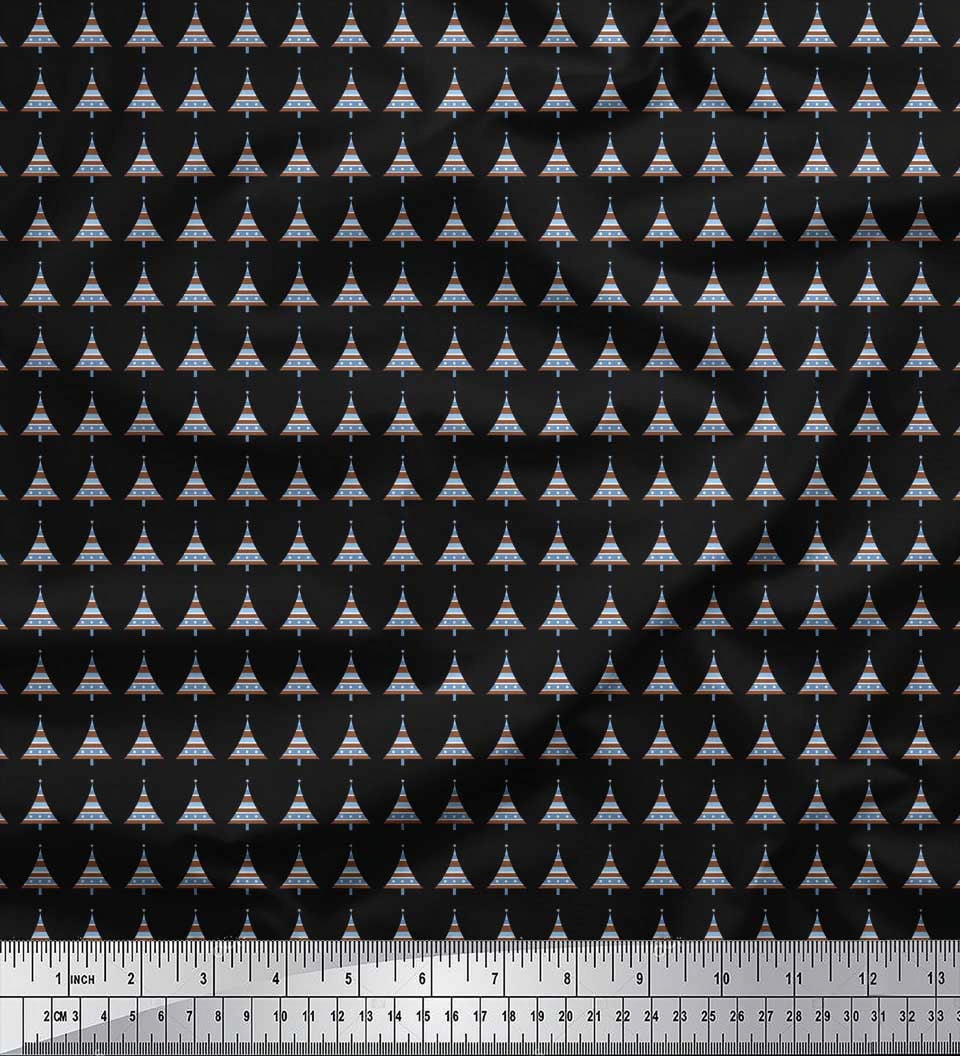 Soimoi Black Rayon Fabric Tree Christmas Print Sewing Fabric Yard 56 Inch Wide