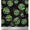 thumbnail image 1 of Soimoi Black Silk Fabric Monstera Leaves Printed Fabric 1 Yard 42 Inch Wide, 1 of 3
