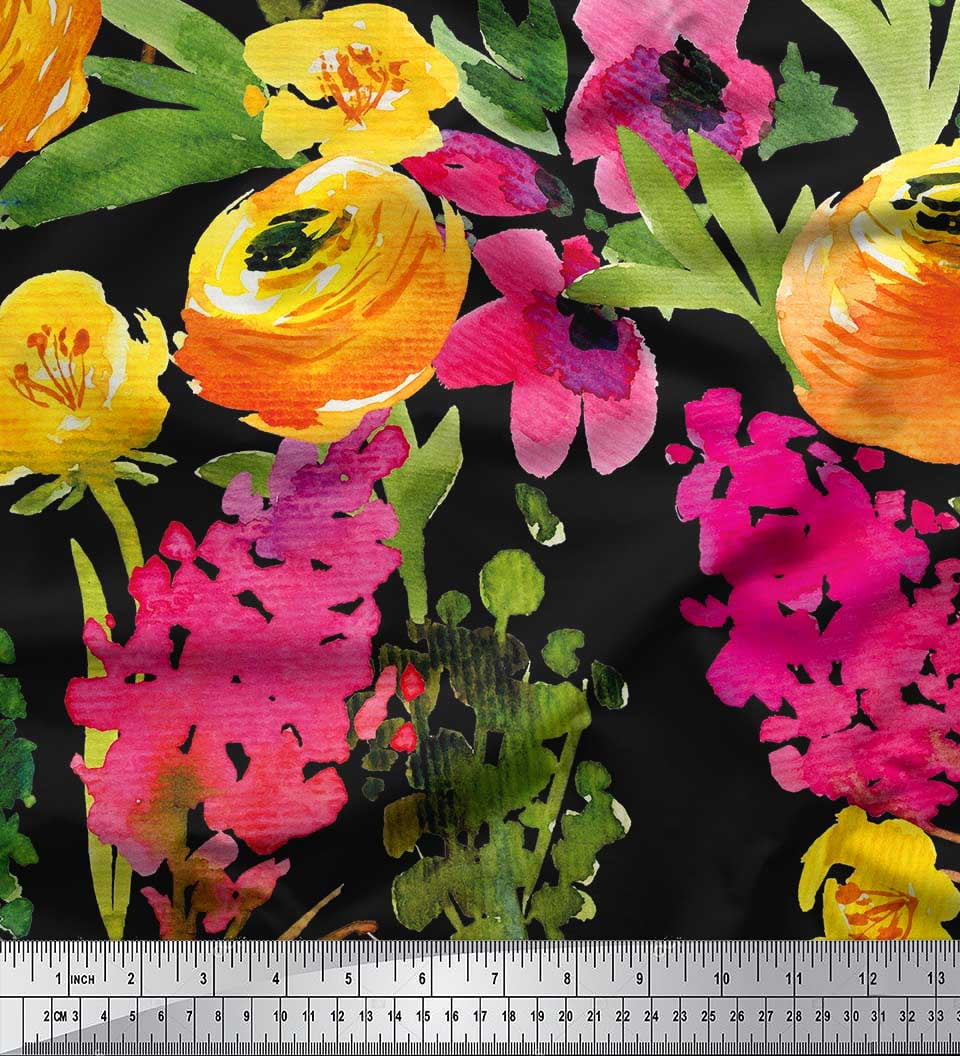 OneOone Viscose Jersey Fabric Leaves & Floral Block Printed Craft ...