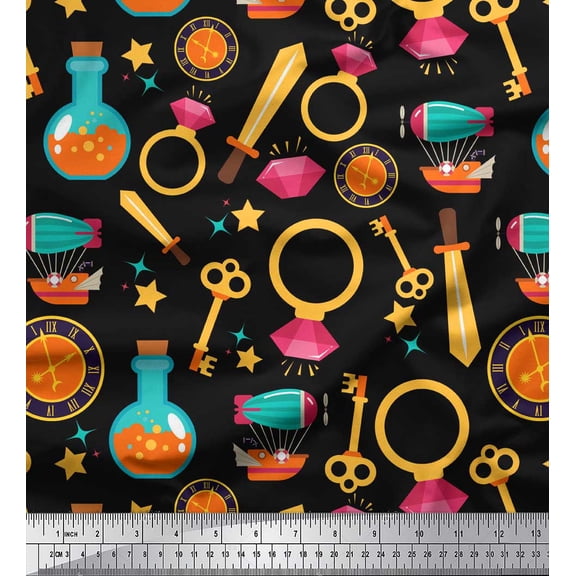 Soimoi Black Velvet Fabric Magic Bottle,Ring & Star Nursery Themes Print Sewing Fabric Yard 58 Inch Wide