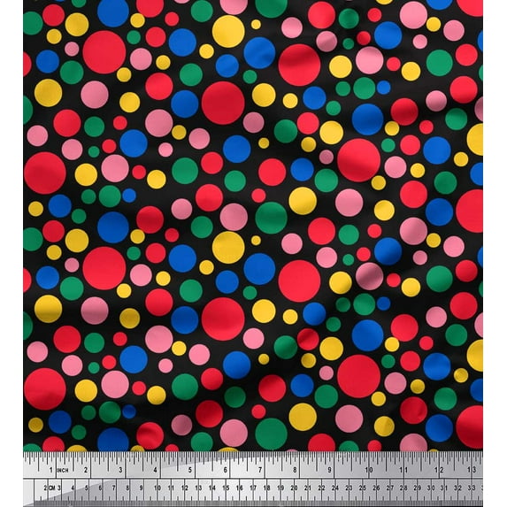 Soimoi Black Velvet Fabric Polka Dots Print Sewing Fabric Yard 60 Inch Wide