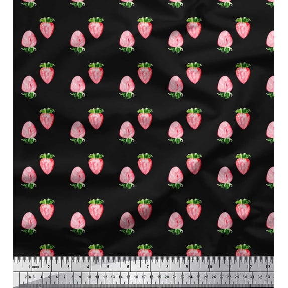 Soimoi Black Velvet Fabric Strawberry Fruit Print Fabric by the Yard 60 Inch Wide