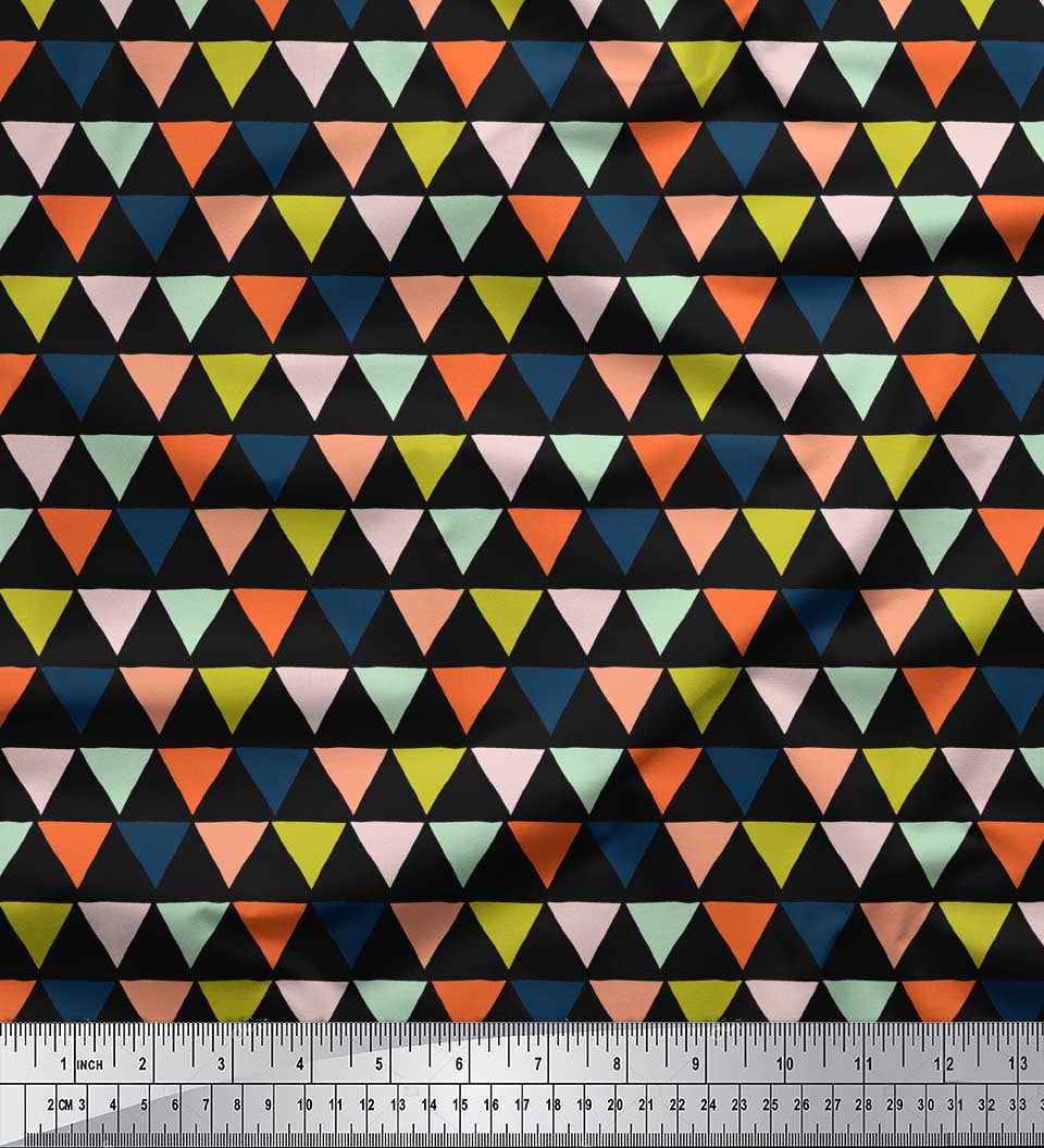 Triangular Polyester Soimoi Black polyester Crepe Fabric Triangle Geometric Printed Fabric 1 ...