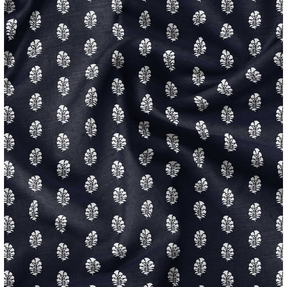Soimoi Block Print Print,Cotton Cambric, Quilting Fabric Sold by The Yard 42 Inch Wide, Medium Weight Cotton Fabric, SewingSupplies,Navy Blue