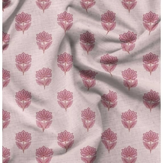 Soimoi Block Print Print, Poly Taffeta Fabric, Decor Sewing Fabric by The Yard 56 Inch Wide, Decorative Fabric for Outdoor Upholstery, Umbrellas and Home Accents, Rose Pink