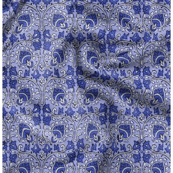 Soimoi Block Print Print, Silk Fabric, Decor Sewing Fabric by The Yard 42 Inch Wide,Decorative Fabric for Shirts Suits Ties, Royal Blue