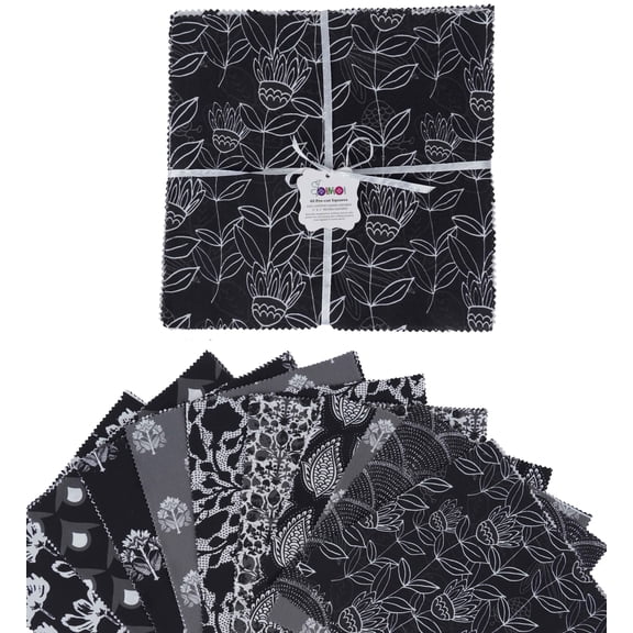 Soimoi Block PrintPrecut 5-inch CottonFabricQuiltingSquaresCharm Pack DIY Patchwork Sewing Craft- Black & Gray
