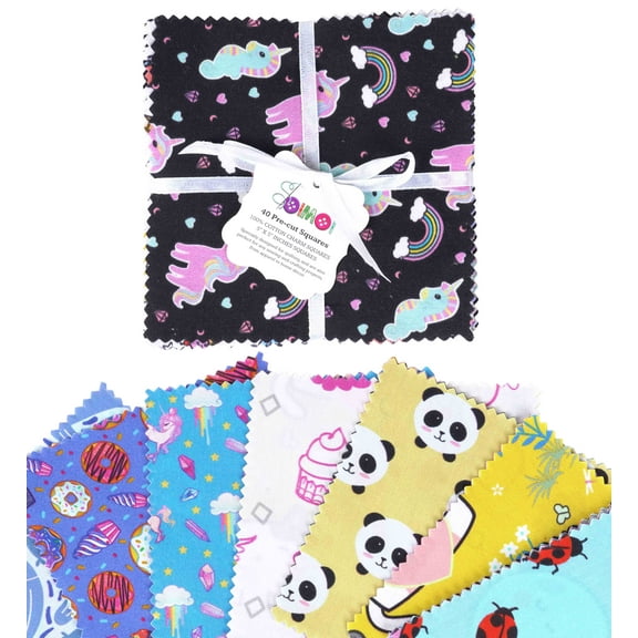 Soimoi Block PrintPrecut 5-inch CottonFabricQuiltingSquaresCharm Pack DIY Patchwork Sewing Craft- Multicolor