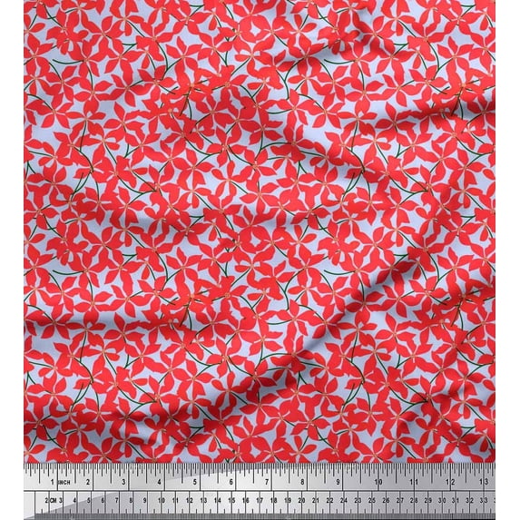 Soimoi Blue Cotton Cambric Fabric Artistic Floral Decor Fabric Printed Yard 56 Inch Wide
