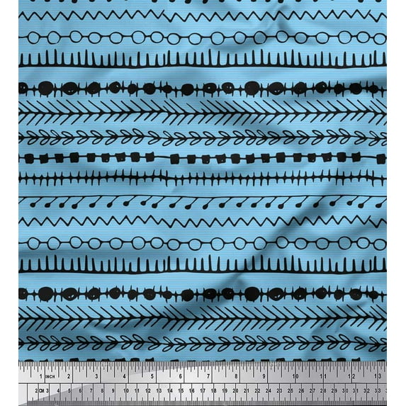 Soimoi Blue Cotton Cambric Fabric Aztec Geometric Printed Fabric 1 Yard 56 Inch Wide