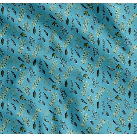 Soimoi Blue Cotton Cambric Fabric Curry & Leaves Print Sewing Fabric BTY 42 Inch Wide