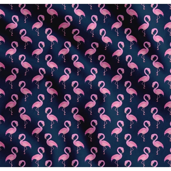 Soimoi Blue Cotton Cambric Fabric Flamingo Bird Print Fabric by the Yard 56 Inch Wide