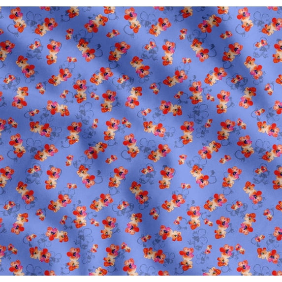 Soimoi Blue Cotton Cambric Fabric Flower Watercolor Printed Fabric 1 Yard 56 Inch Wide