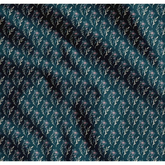 Soimoi Blue Cotton Cambric Fabric Leaf Floral Printed Craft Fabric by the Yard 56 Inch Wide