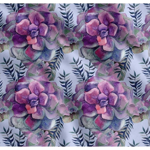 Soimoi Blue Cotton Cambric Fabric Leaves & Begonia Floral Printed Fabric 1 Yard 58 Inch Wide