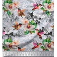 thumbnail image 1 of Soimoi Blue Cotton Cambric Fabric Leaves,Hummingbird & White Floral Print Fabric by The Yard 56 Inch Wide, 1 of 1