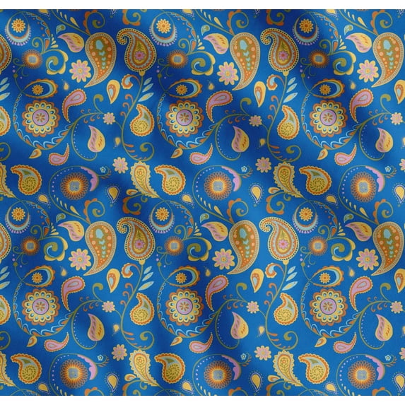 Soimoi Blue Cotton Cambric Fabric Mandala & Paisley Print Fabric by Yard 58 Inch Wide